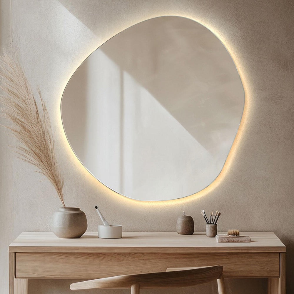 Wavy Vanity Mirror, Aesthetic Mirror with LED lights, Stylish Mirror with Light, Frameless Mirror