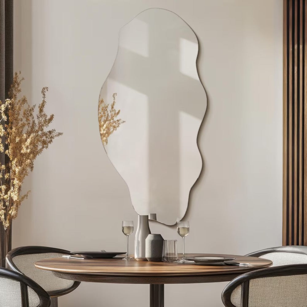 Large Frameless Mirror, Minimalist Mirror, Decorative Bathroom Mirror, Small Wavy Mirror