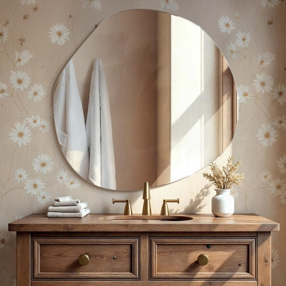 Frameless Mirror, Wavy Mirror, Bathroom Aesthetic Mirror, Stylish Mirror,