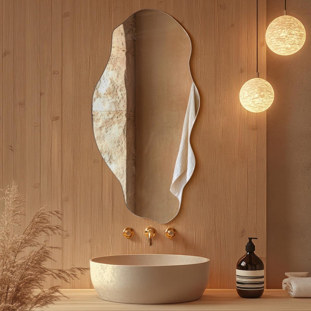 Large Frameless Mirror, Minimalist Mirror, Decorative Bathroom Mirror, Small Wavy Mirror