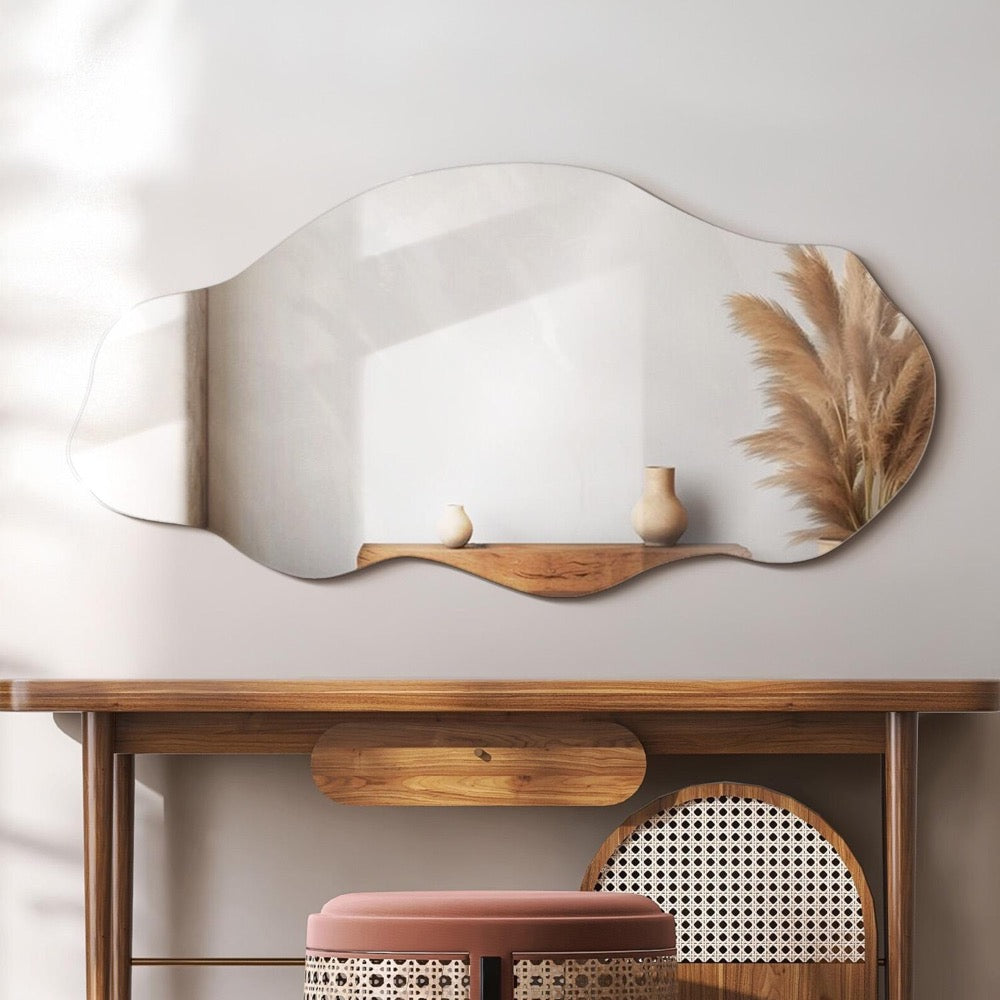 Large Frameless Mirror, Minimalist Mirror, Decorative Bathroom Mirror, Small Wavy Mirror