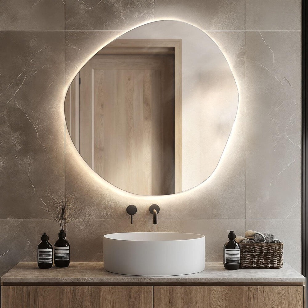 Wavy Vanity Mirror, Aesthetic Mirror with LED lights, Stylish Mirror with Light, Frameless Mirror