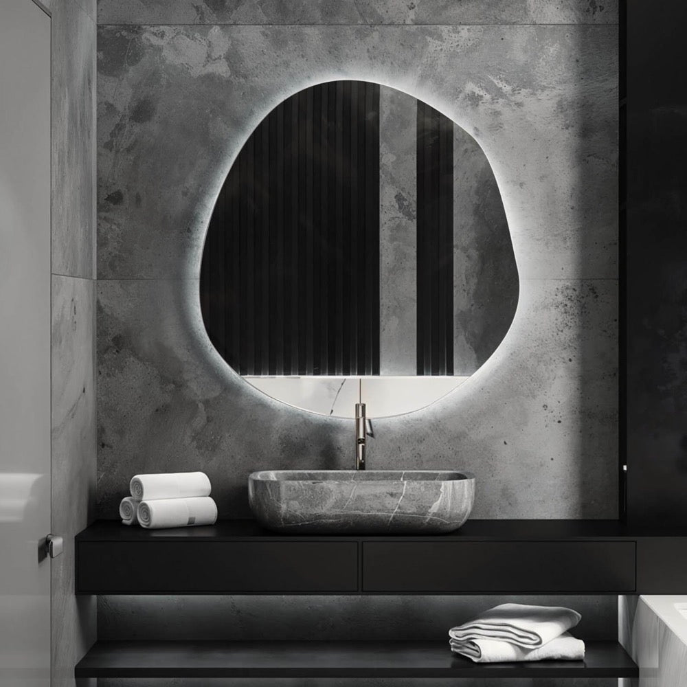 Wavy Vanity Mirror, Aesthetic Mirror with LED lights, Stylish Mirror with Light, Frameless Mirror