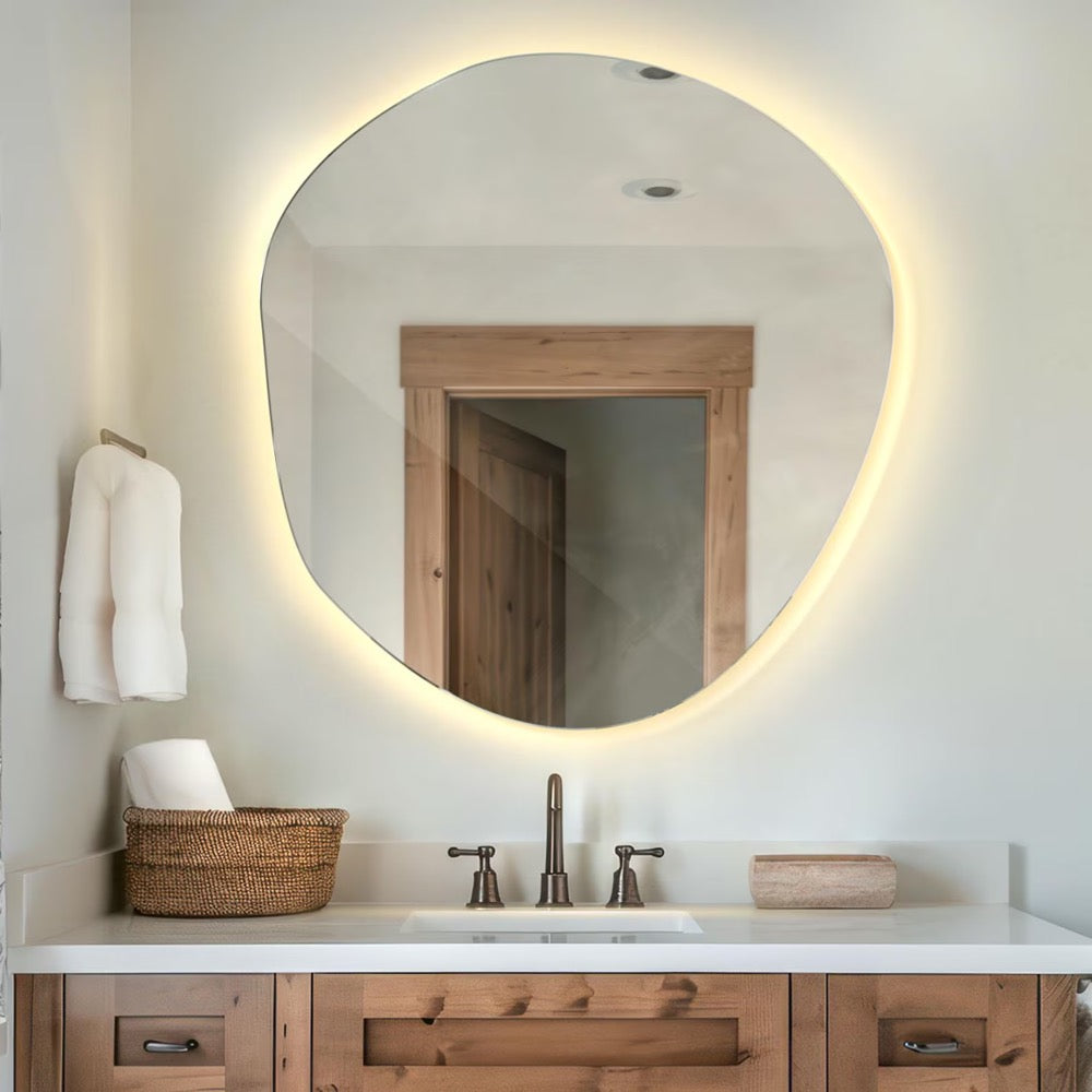 Wavy Vanity Mirror, Aesthetic Mirror with LED lights, Stylish Mirror with Light, Frameless Mirror